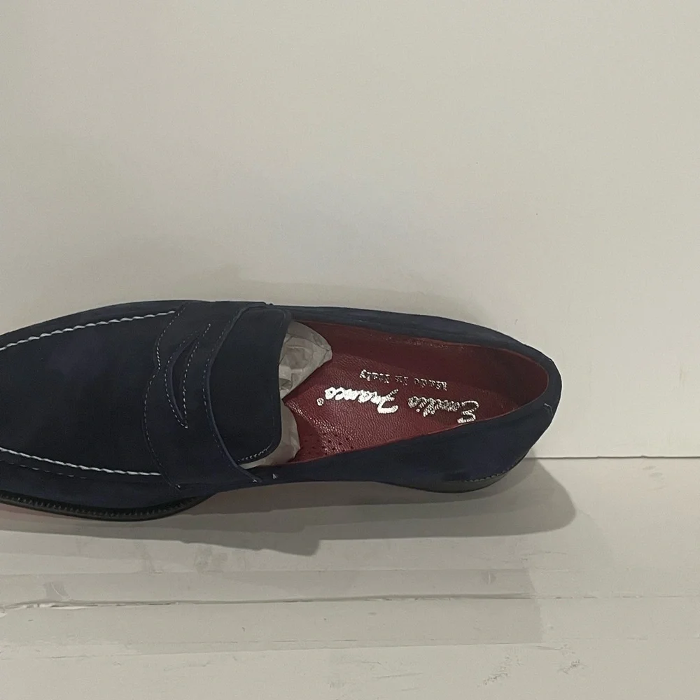 Emilio Franco shoes loafer suede navy slip on red bottom sole